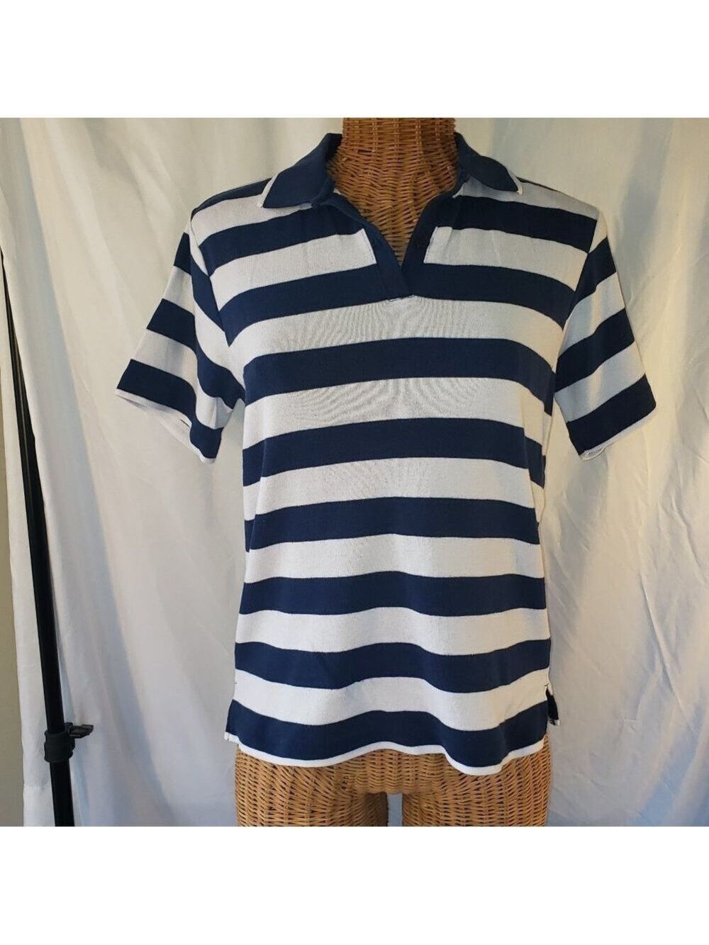 Erika Women's Blue and White Striped Polo Shirt - Size Small